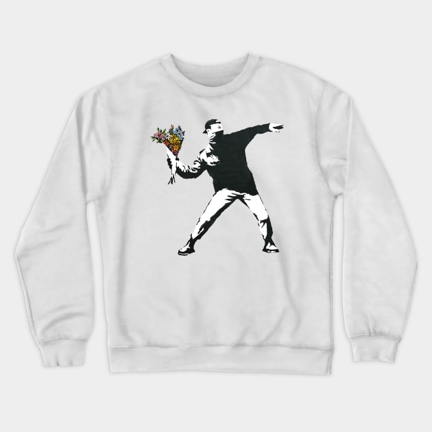 Banksy Flower Thrower Rage Crewneck Sweatshirt by foozler